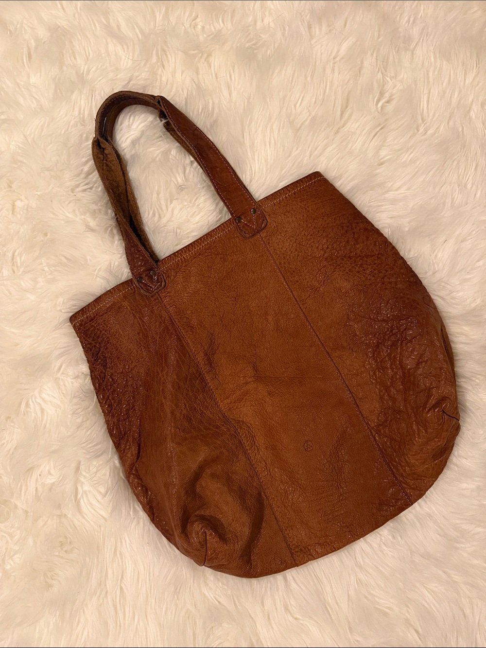 Alternative Apparel Cognac Brown Leather Large Tote Bag